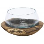 Decowood Glass Round Bowl 20x15 cm ronde glazen schaal op hout M decoratie